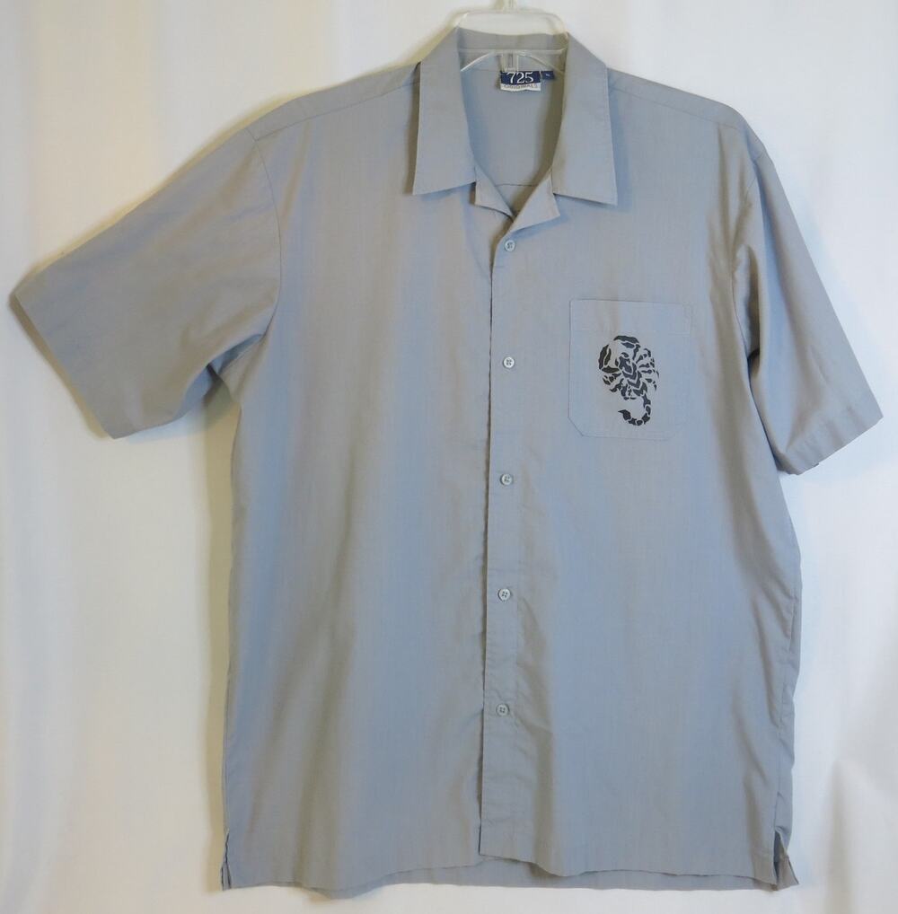 Vintage 725 ORIGINALS Scorpion Button Down Shirt Size XL Men Gray Streetwear Y2K